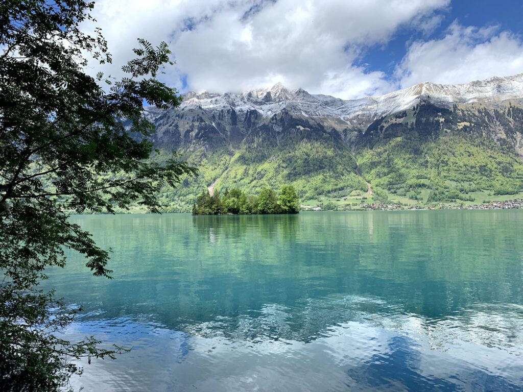 Aussicht auf den Brienzersee während der Wanderung Iseltwald–Giessbach