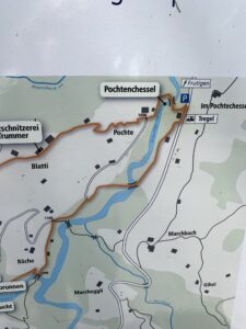 Wanderkarte mit der Route zur Cholerenschlucht und zum Pochtenchessel bei Adelboden.