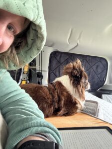 Hund liegt im Camper neben schlafender Person – Reisen mit Hund schafft besondere Nähe