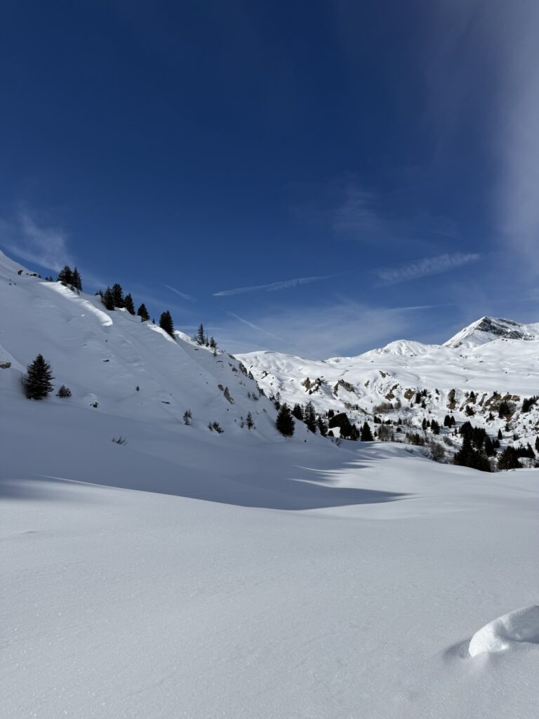 Weite Schneeflächen am Betelberg bei der Lenk mit sanften Hügeln und klarer Winterstimmung.