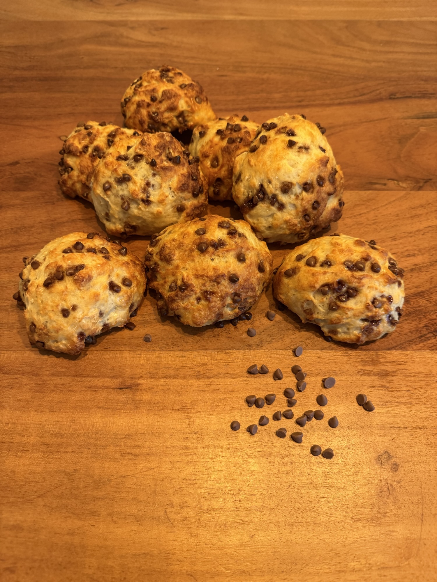 Saftige Protein Schokoladenbrötchen aus Dinkelmehl, Magerquark und Schokodrops.