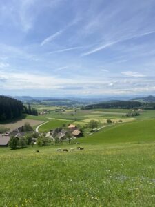 Panorama über die grüne Hügellandschaft rund um Worb und Vechigen bei Bern