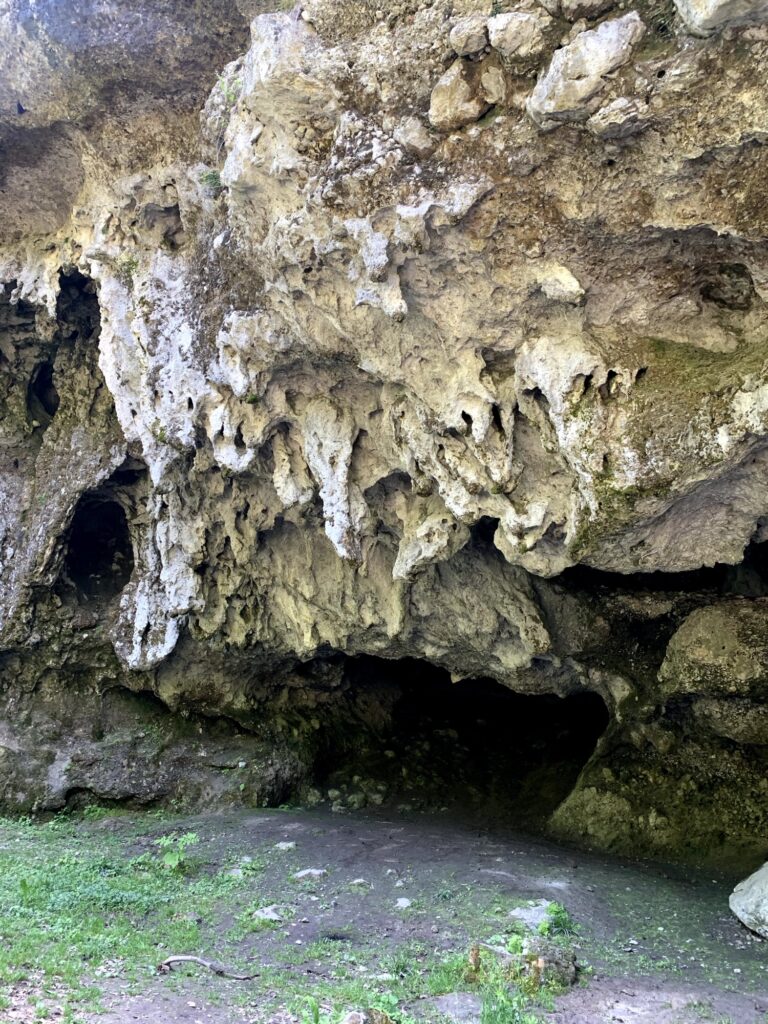 Detailaufnahme von Kalksteinformationen und kleinen Höhlen am Glütschbach bei Thun